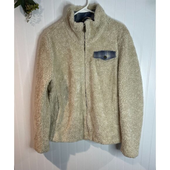 Pendleton Beige Sherpa Fleece Jacket L/G Full Zip Plaid Lining Womens Outerwear - Picture 3 of 16